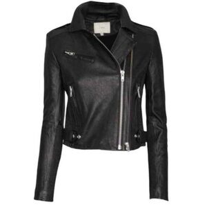 IRO Evana Black Leather Moto Jacket Motorcycle Double zipper 36